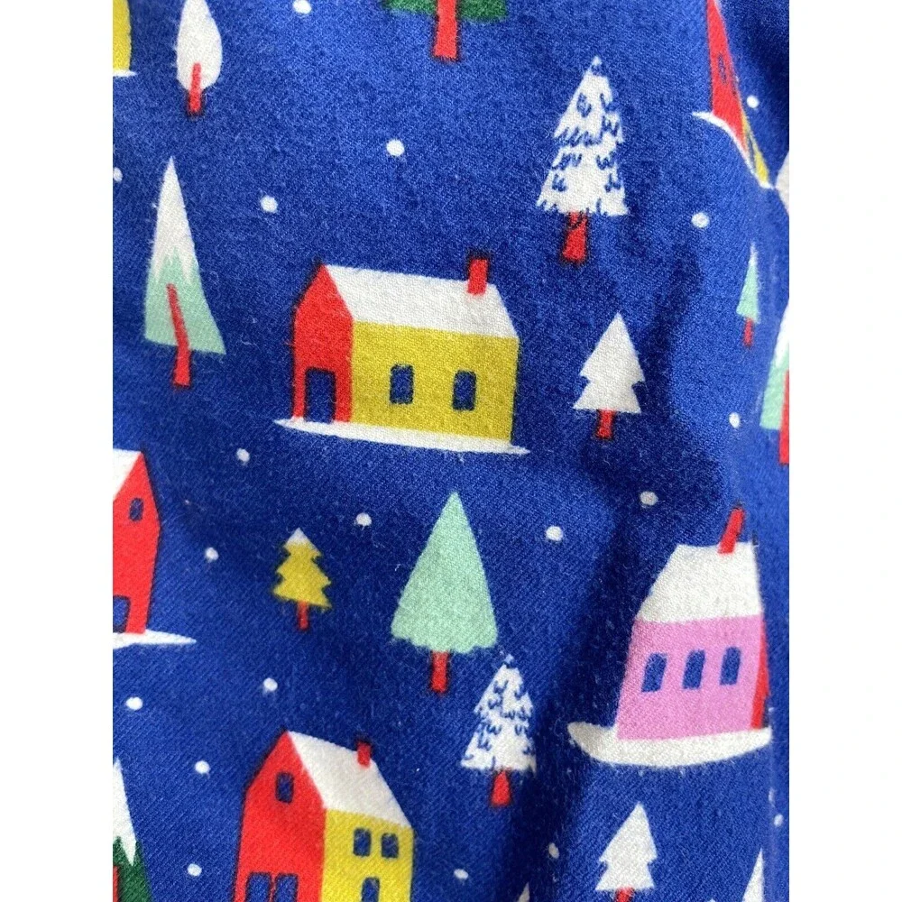 Hanna Andersson Adult Small PJ Blue Fleece Pants Cotton Houses Snow‎ Trees